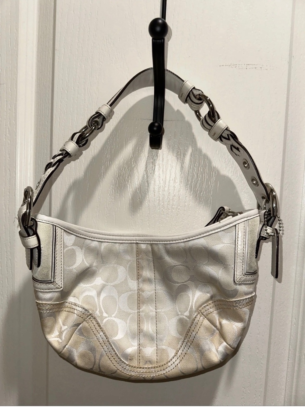 Vintage Coach 6266 Beige Off White Signature Mini Shoulder Bag Hobo